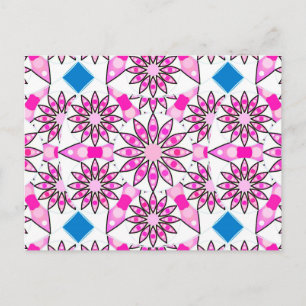 Carte Postale Mandala motif, rose chaud, noir et blanc