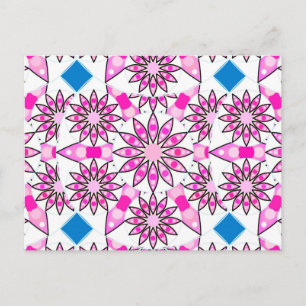 Carte Postale Mandala motif, rose, rose chaud, bleu cobalt