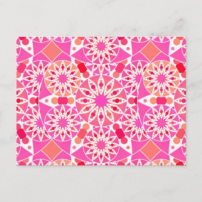 Carte Postale Mandala motif, tons rose et corail (Devant)
