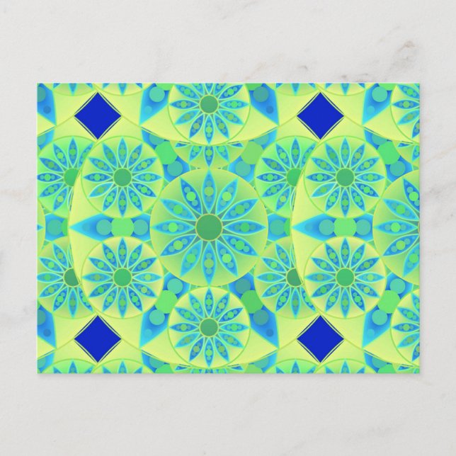 Carte Postale Mandala motif, turquoise, bleu, vert citron (Devant)