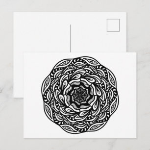 Carte Postale Mandala Noir Blanc Coloriage Abstrait Minimaliste
