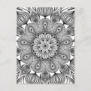 Carte Postale Mandala noir et blanc Trippy Psychedelic Hippie