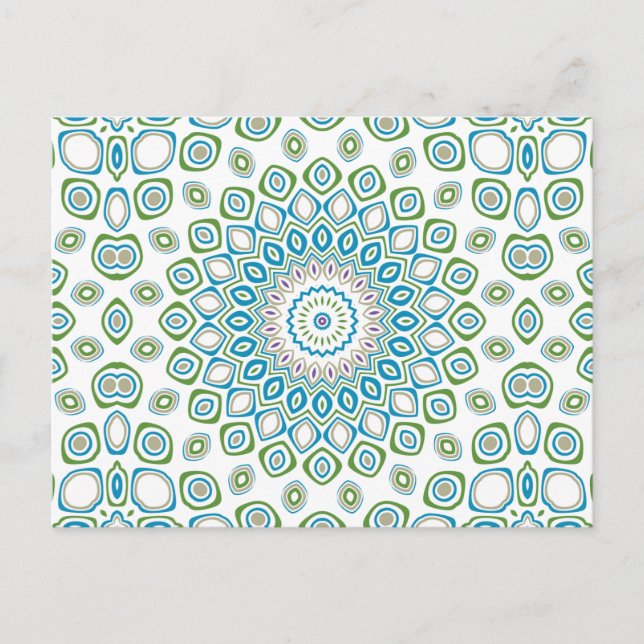 Carte Postale Mandala Océanique en Bleu, Gris et Blanc (Devant)