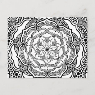 Carte Postale Mandala psychédélique tripant noir et blanc Hippie