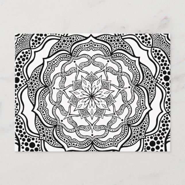 Carte Postale Mandala psychédélique tripant noir et blanc Hippie (Devant)