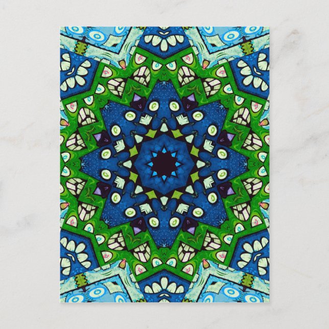 Carte Postale Mandala Retro Mosaic Vert Motif bleu (Devant)