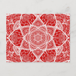 Carte Postale Mandala rouge et blanc - Loergann en cerise