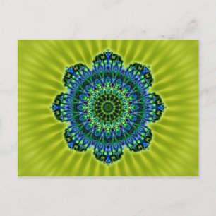 Carte Postale Mandala vert bleu fleur vert clair