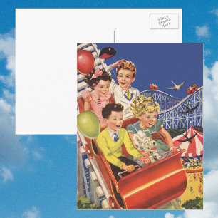 Carte Postale Manège de montagnes russes pour enfants avec ballo