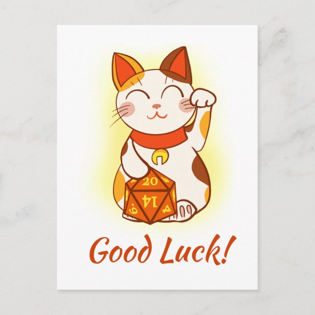 Carte Postale Maneki Neko Avec D20 RPG Dice Bonne chance (Devant)
