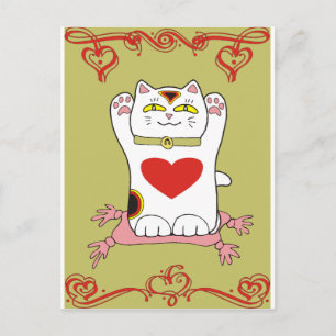 Carte Postale Maneki Neko Calico Chat aux Coeurs