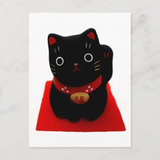 Carte Postale Maneki Neko noir sur un tapis rouge