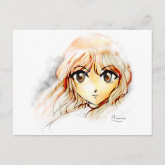 Carte Postale Manga Anime Girl croquis gros yeux kawaii mignon