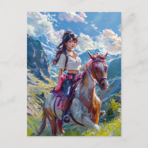 Carte Postale Manga Cowgirl dans le paradis alpin