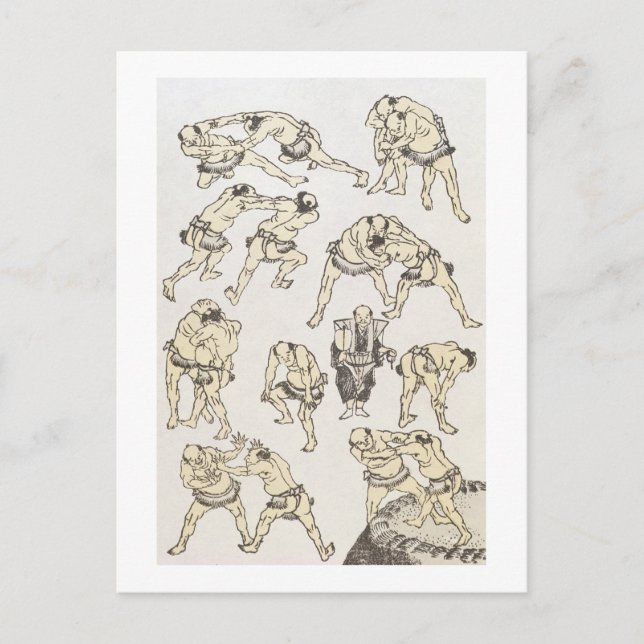 Carte Postale Manga: studies of gestures and postures of wrestle (Devant)