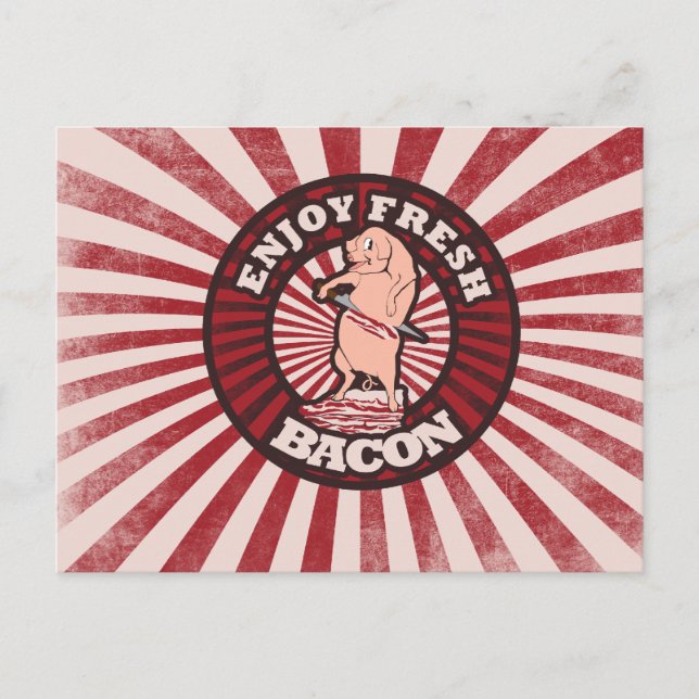 Carte Postale Mange frais Bacon Funny Cochon Parodie (Devant)