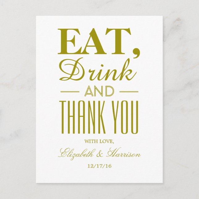 Carte Postale Manger, Boire et Merci Or (Devant)