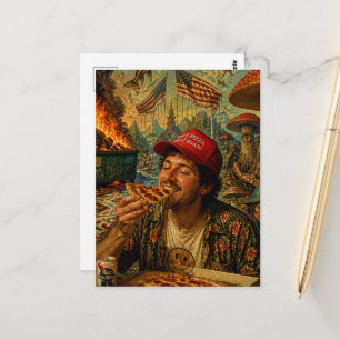 Carte Postale Manger de la pizza pendant que la benne à ordures 