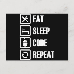 Carte Postale Manger Dormir Code Répéter Programmation Ingénieur