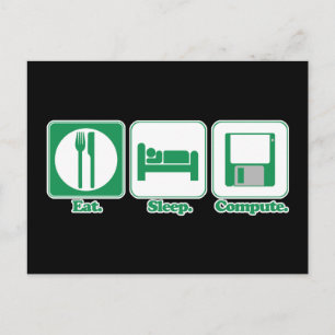Carte Postale manger dormir ordinateur (vert)