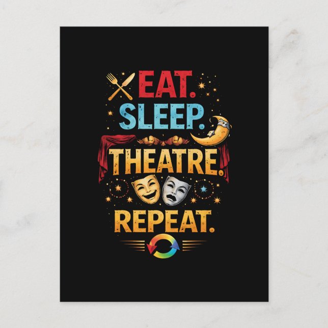 Carte Postale Manger, Dormir, Théâtre, Répéter (Devant)