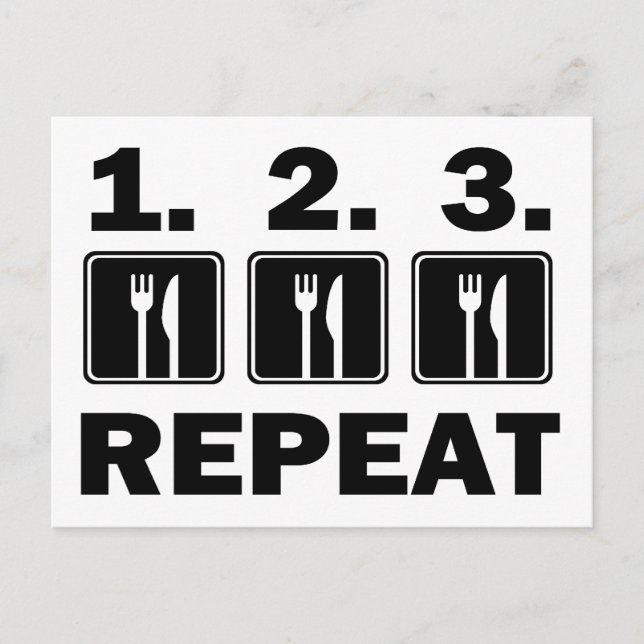 Carte Postale Manger Manger Manger et répéter (Devant)