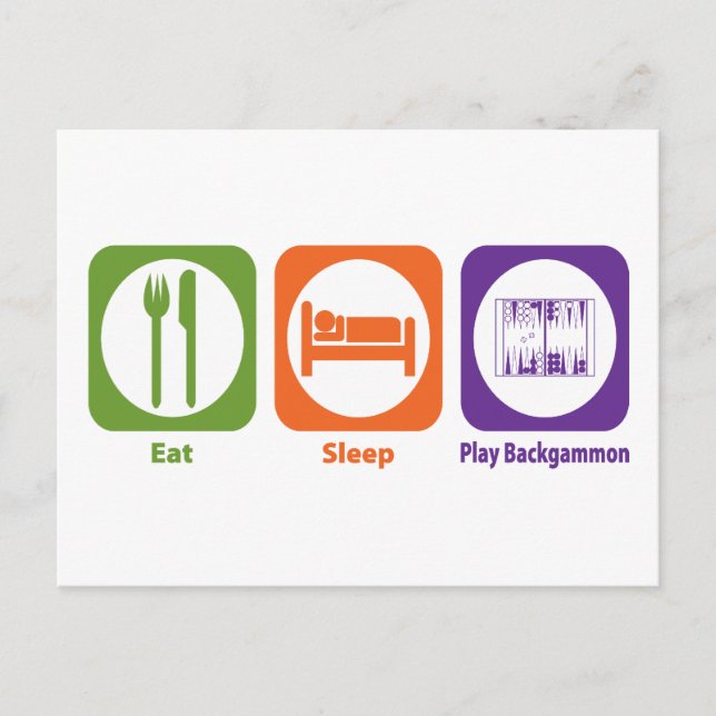 Carte Postale Manger Sleep Jouer Backgammon (Devant)