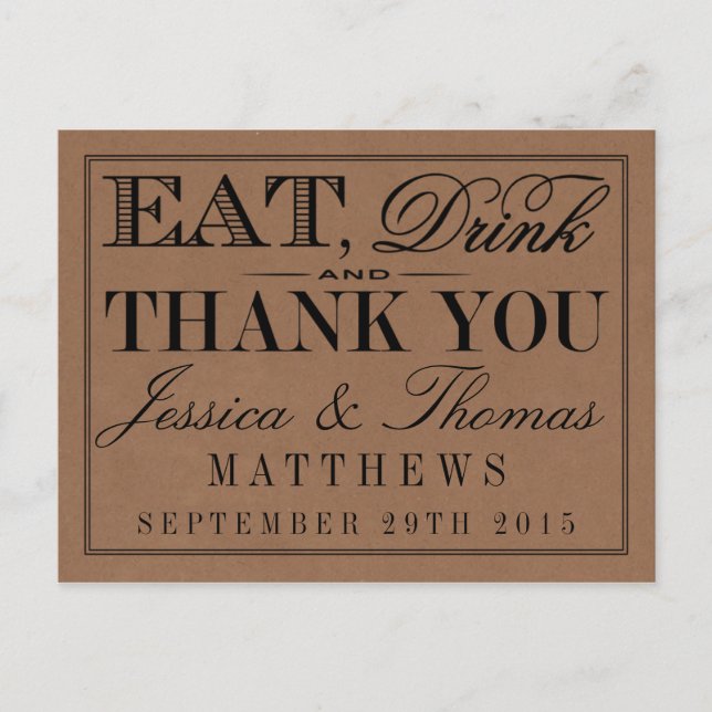 Carte Postale Mangez, buvez et soyez marié Rustique Mariage Kraf (Devant)