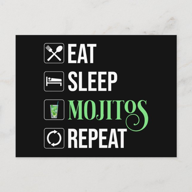 Carte Postale Mangez des mojitos du sommeil Répéter (Devant)