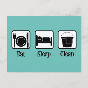 Carte Postale Mangez Dormir Nettoyer Mignonne Service De Maîtres