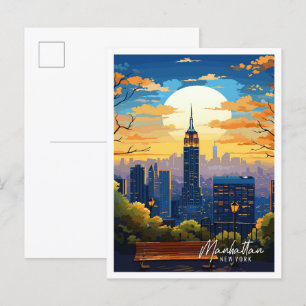 Carte Postale Manhattan New York Art illustration de voyage vint