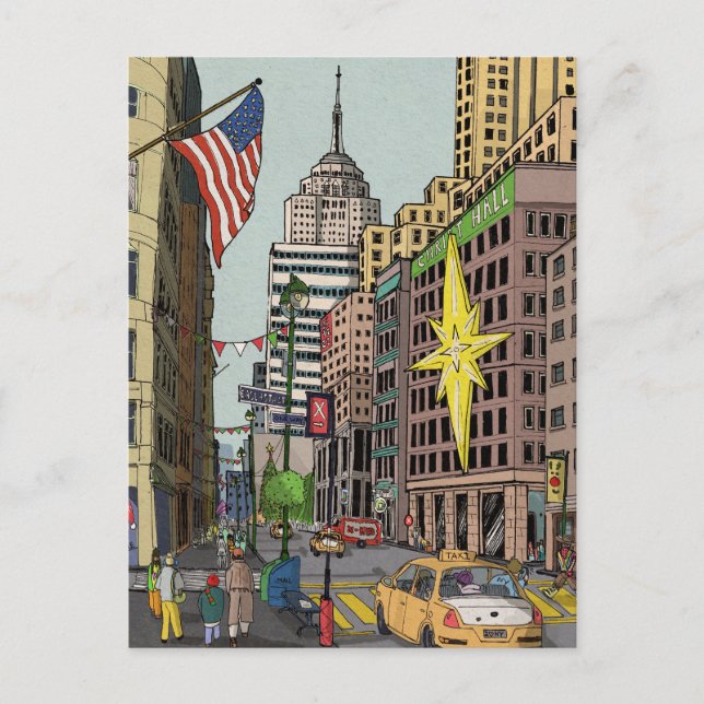 Carte Postale Manhattan Winter New York Illustration de Noël (Devant)