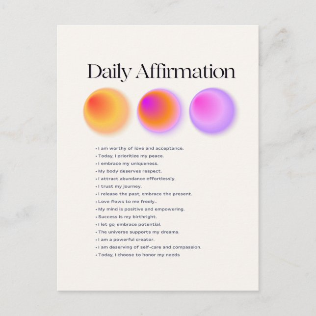Carte Postale manifestation d'affirmations quotidiennes (Devant)