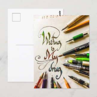 Carte Postale Manifeste de l'écrivain fou stylos et crayons