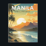 Carte Postale Manille Philippines Travel Art Vintage<br><div class="desc">Manille conception de déplacement vectoriel rétro. Manille,  la capitale des Philippines,  est une ville à la baie densément peuplée sur l'île de Luzon,  qui mélange l'architecture coloniale espagnole avec des gratte-ciel modernes.</div>