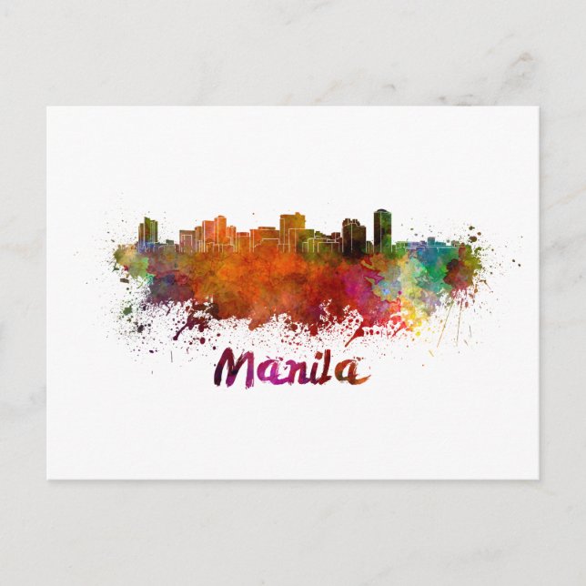 Carte Postale Manille skyline in watercolor (Devant)