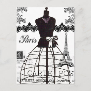 Carte Postale Mannequin de mode Paris Noir Blanc