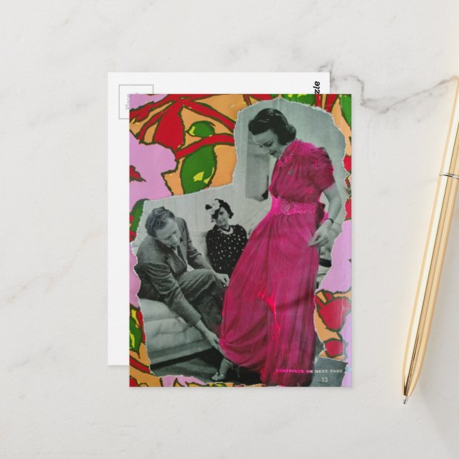 Carte Postale Mannequin de pyjama Lady circa 1939  Collage multi (Devant/Arrière en situation)