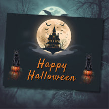 Manoir au Clair de Lune Chat d'Halloween
