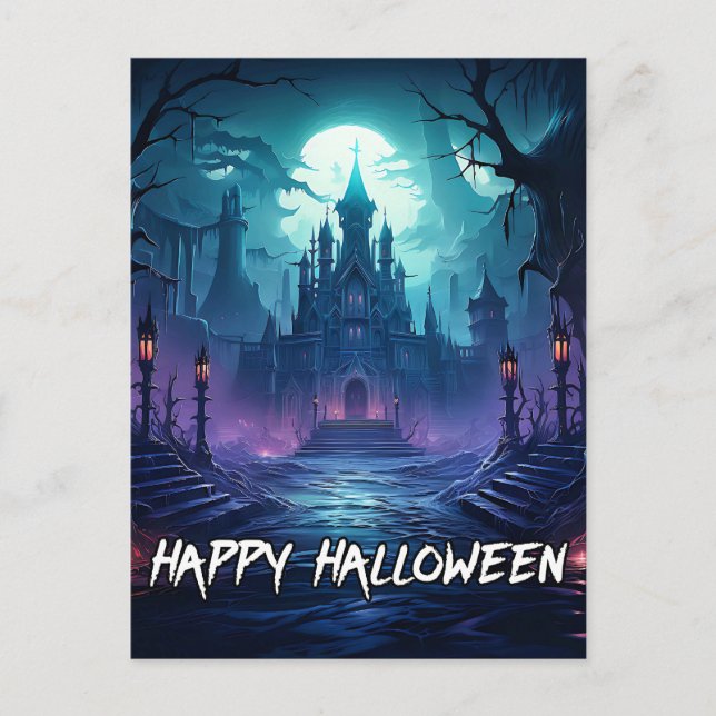 Carte Postale Manoir déplaisant hanté | Bonne Halloween (Devant)