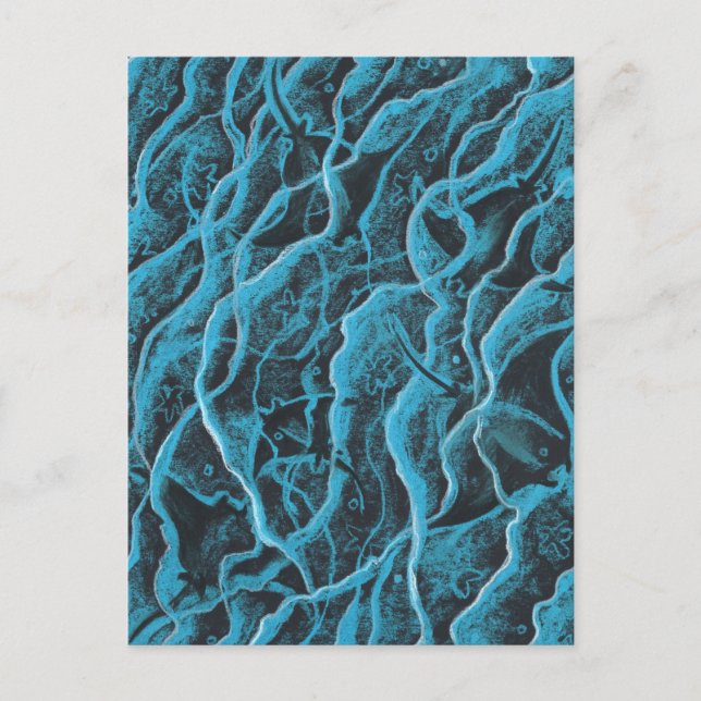 Carte Postale Manta Rays Ocean Fish Animaux Vagues Blue Black Ar (Devant)