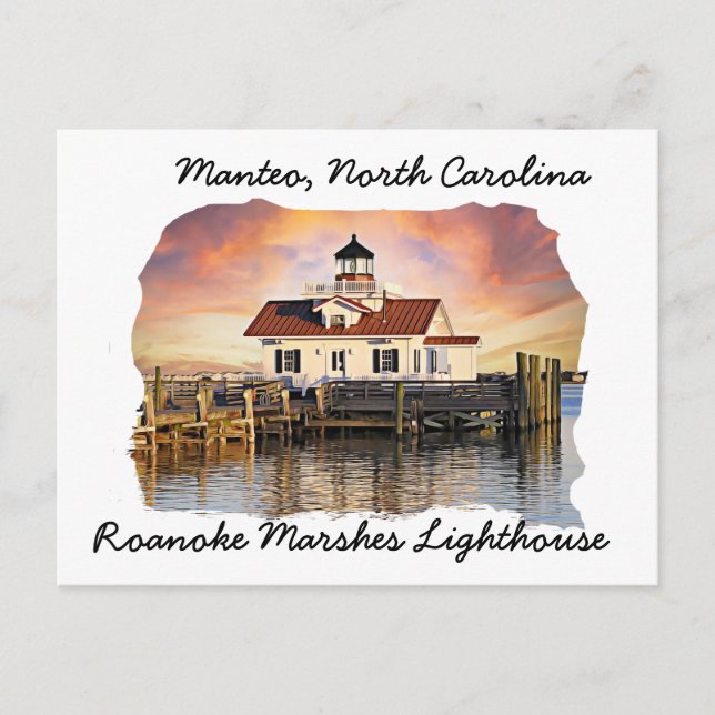 Carte postale Manteo NC du phare de Roanoke Marshe (Devant)