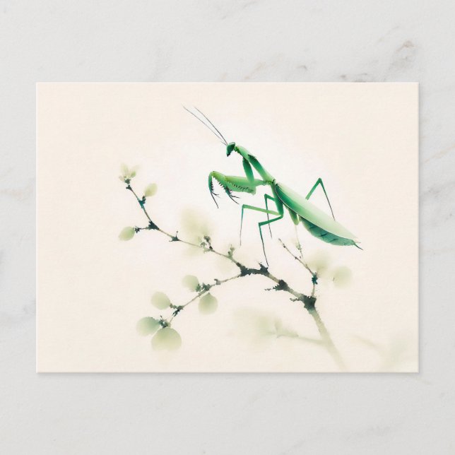 Carte Postale Mantis chinois d'encre sur Ginkgo (Devant)