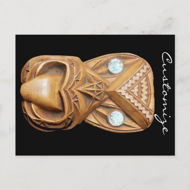 Carte Postale Maori sculptée Tiki Face Thunder_Cove (Devant)