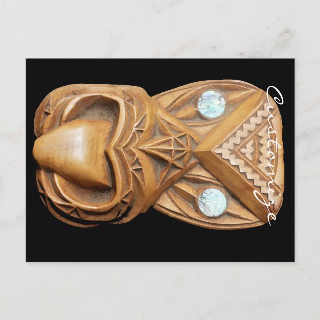 Carte Postale Maori sculptée Tiki Face Thunder_Cove (Devant)
