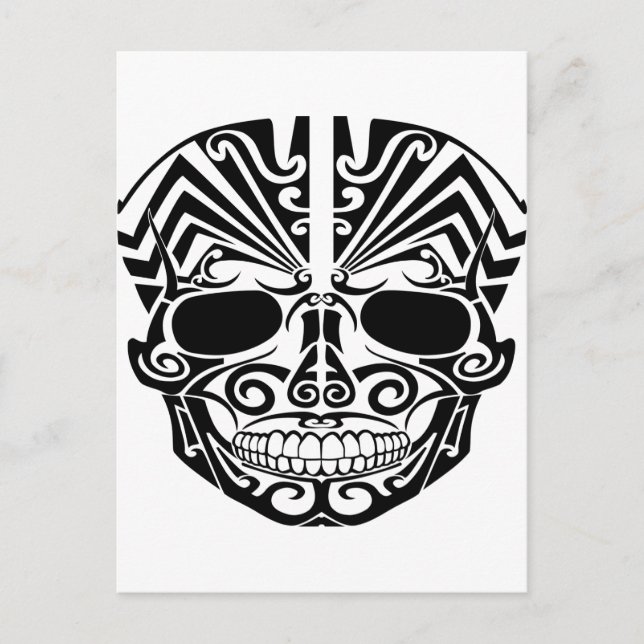 Carte Postale Maori Tattoo Masque Crâne (Devant)