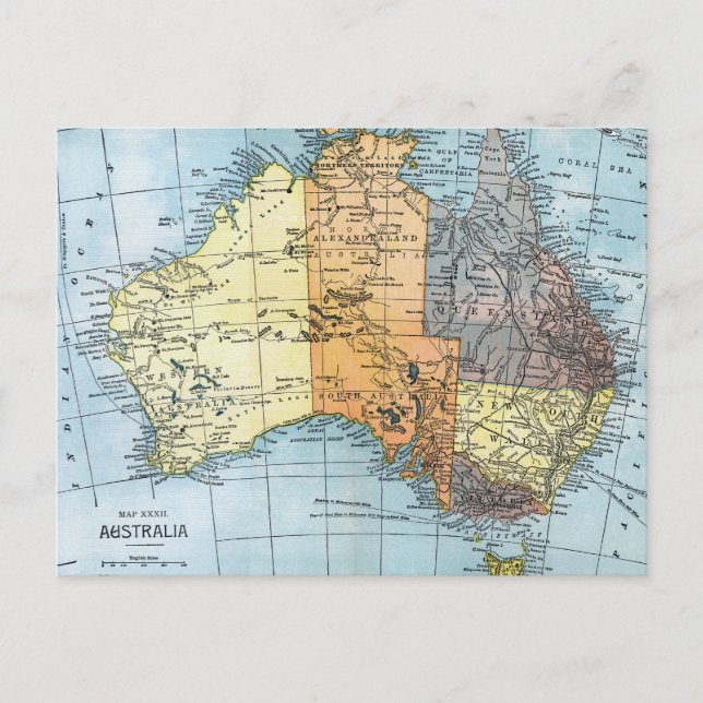 Carte Postale MAP : AUSTRALIE, c1890 (Devant)