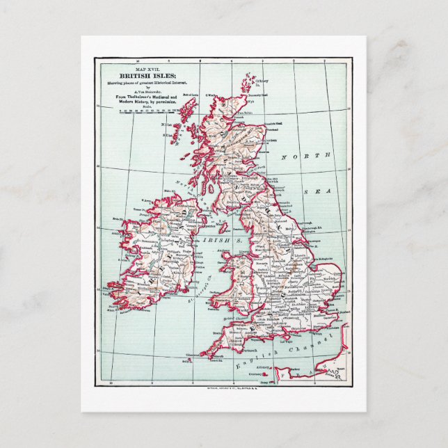 Carte Postale MAP : BRITISH ISLES, c1890 (Devant)