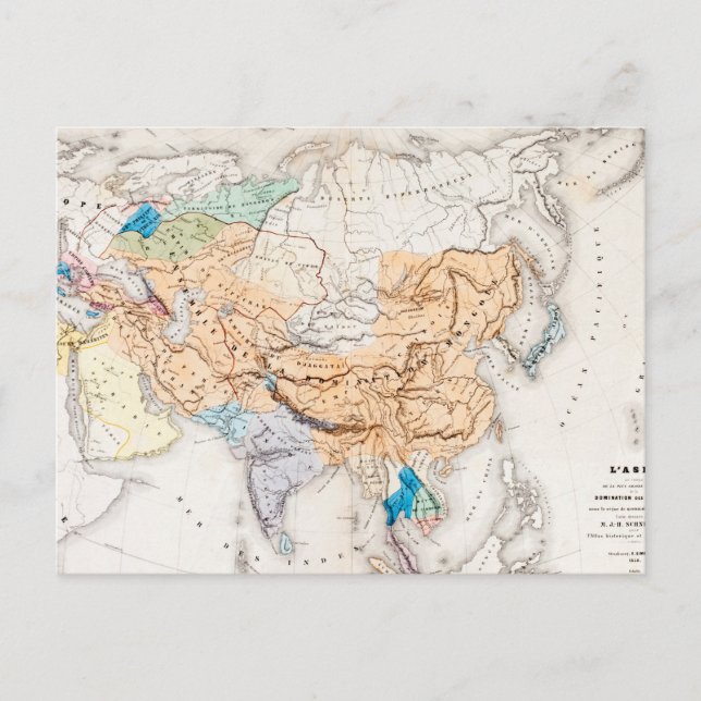 Carte Postale Map of Asia | Time of Kubilai Khan (Devant)