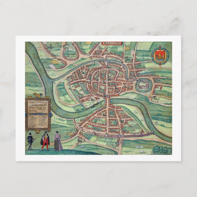 Carte Postale Map of Bristol, from 'Civitates Orbis Terrarum' by (Devant)